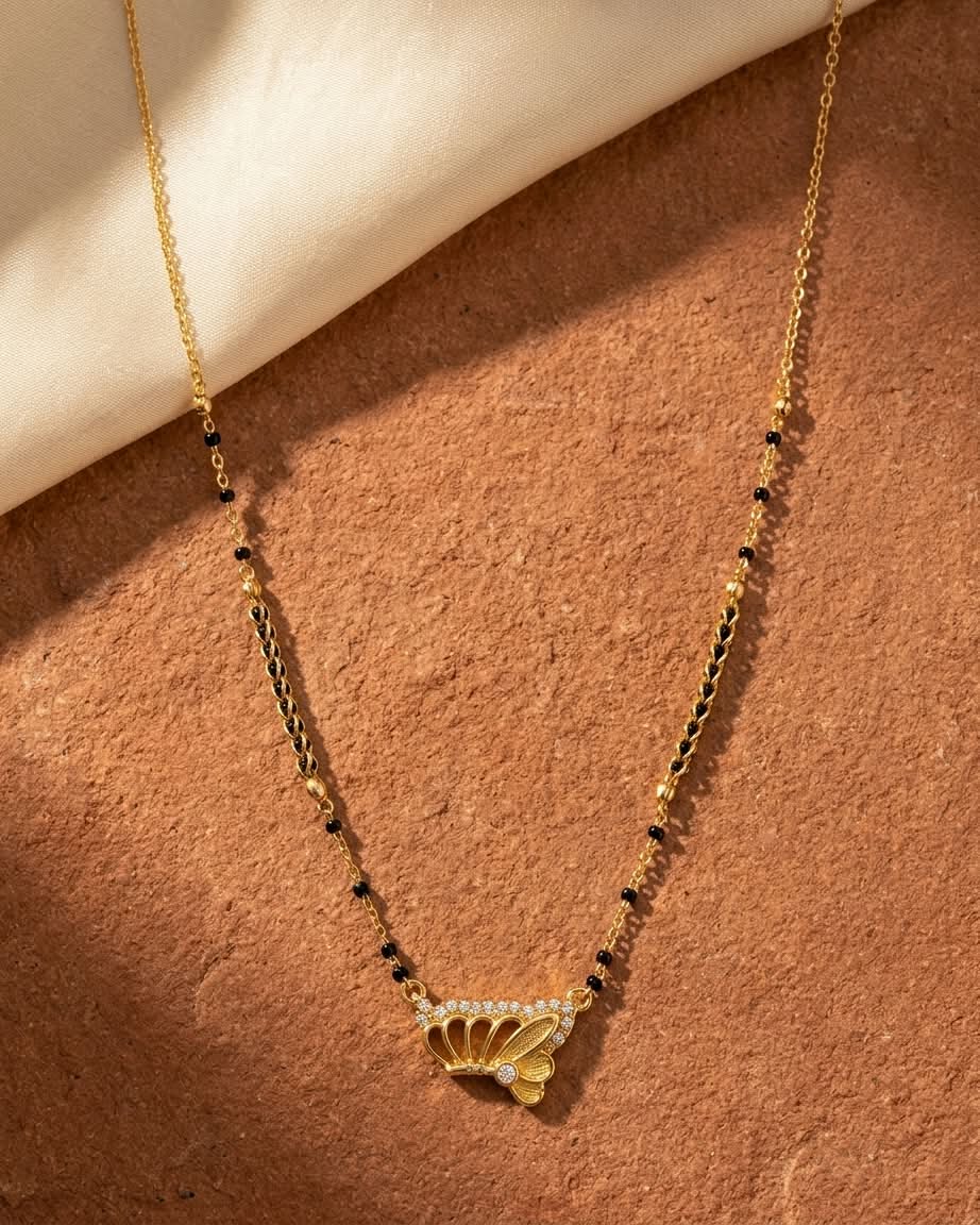 Elegant Gold & Black Butterfly Pendant Mangalsutra