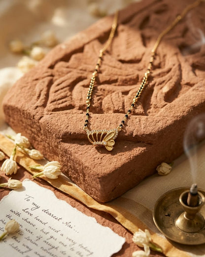 Elegant Gold & Black Butterfly Pendant Mangalsutra