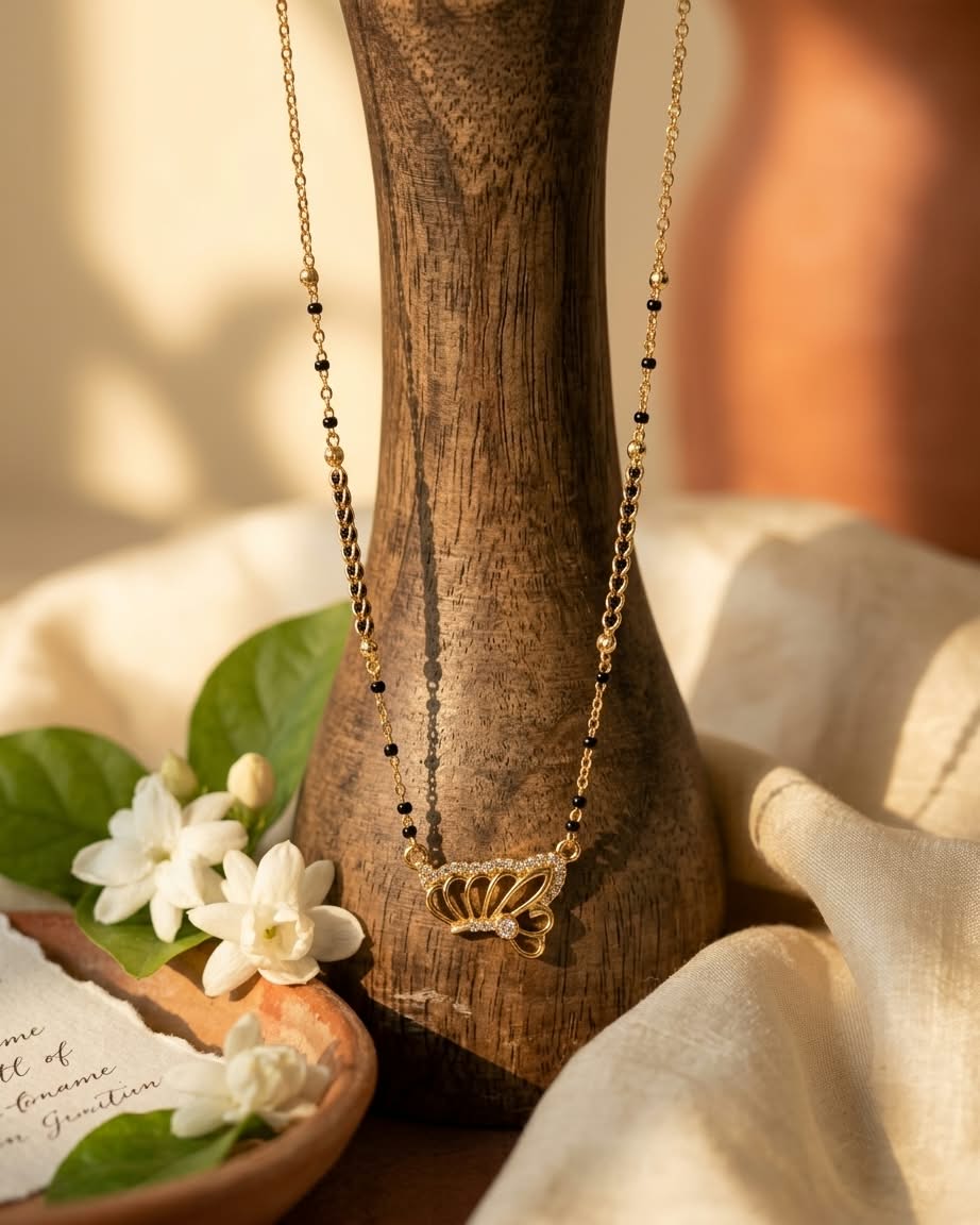 Elegant Gold & Black Butterfly Pendant Mangalsutra