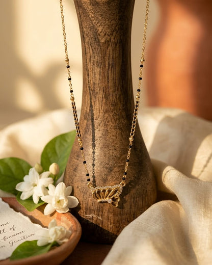 Elegant Gold & Black Butterfly Pendant Mangalsutra