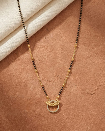 Elegant Gold & Black Beaded Circle Pendant Mangalsutra