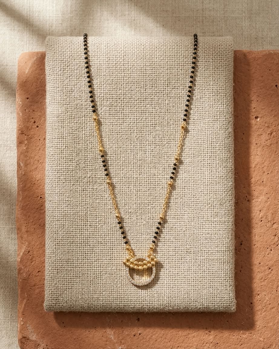 Elegant Gold & Black Beaded Circle Pendant Mangalsutra
