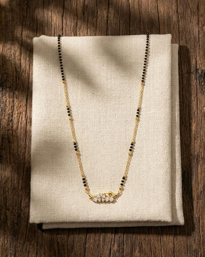 Elegant Gold & Black Beaded Floral Mangalsutra Necklace