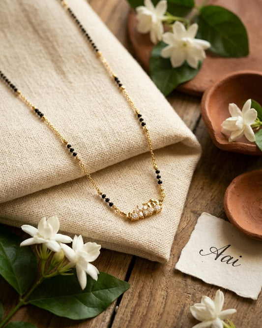 Elegant Gold & Black Beaded Floral Mangalsutra Necklace