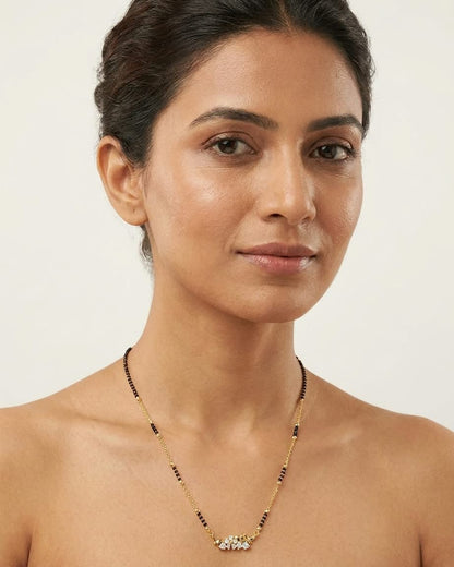 Elegant Gold & Black Beaded Floral Mangalsutra Necklace