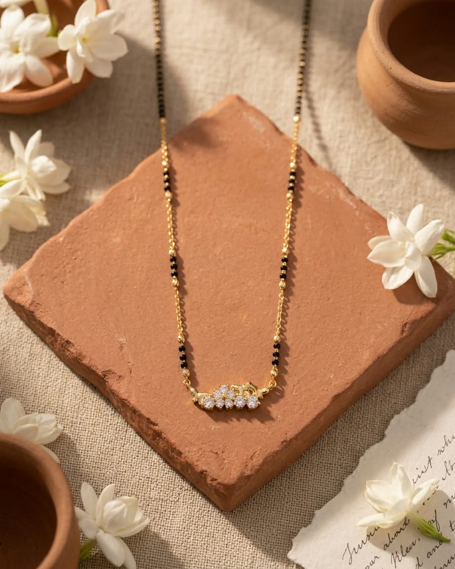 Elegant Gold & Black Beaded Floral Mangalsutra Necklace
