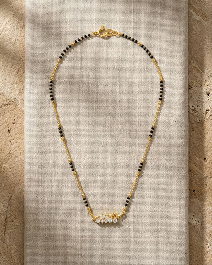 Elegant Gold & Black Beaded Floral Mangalsutra Necklace