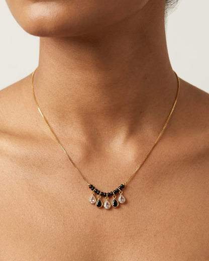 Elegant Black Beaded Gold Teardrop Mangalsutra Necklace