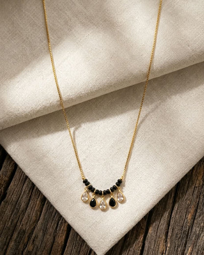 Elegant Black Beaded Gold Teardrop Mangalsutra Necklace