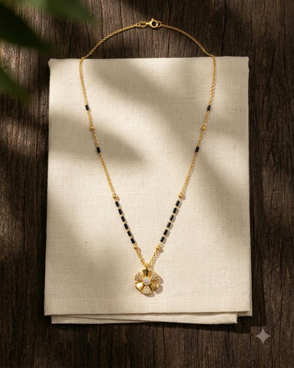 Elegant Floral Black Beaded Gold Mangalsutra Necklace
