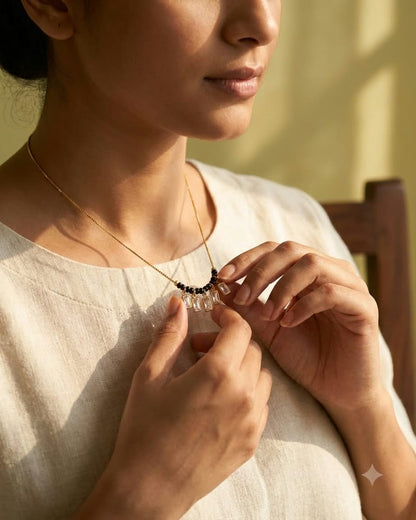 Elegant Black Beaded Crystal Drop Mangalsutra Necklace