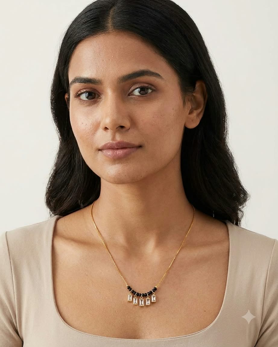 Elegant Black Beaded Crystal Drop Mangalsutra Necklace