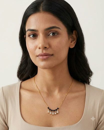 Elegant Black Beaded Crystal Drop Mangalsutra Necklace