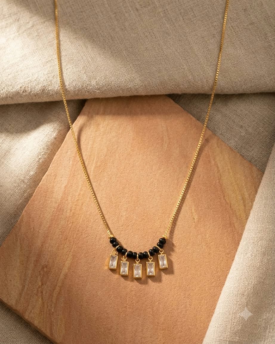 Elegant Black Beaded Crystal Drop Mangalsutra Necklace