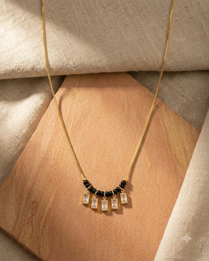 Elegant Black Beaded Crystal Drop Mangalsutra Necklace