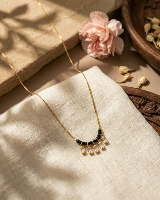 Elegant Black Beaded Crystal Drop Mangalsutra Necklace