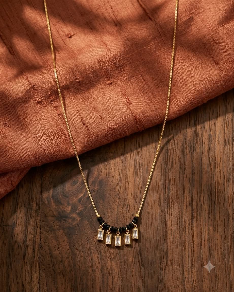 Elegant Black Beaded Crystal Drop Mangalsutra Necklace