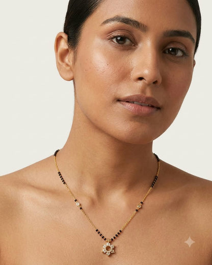 Elegant Floral Black Beaded Mangalsutra Necklace