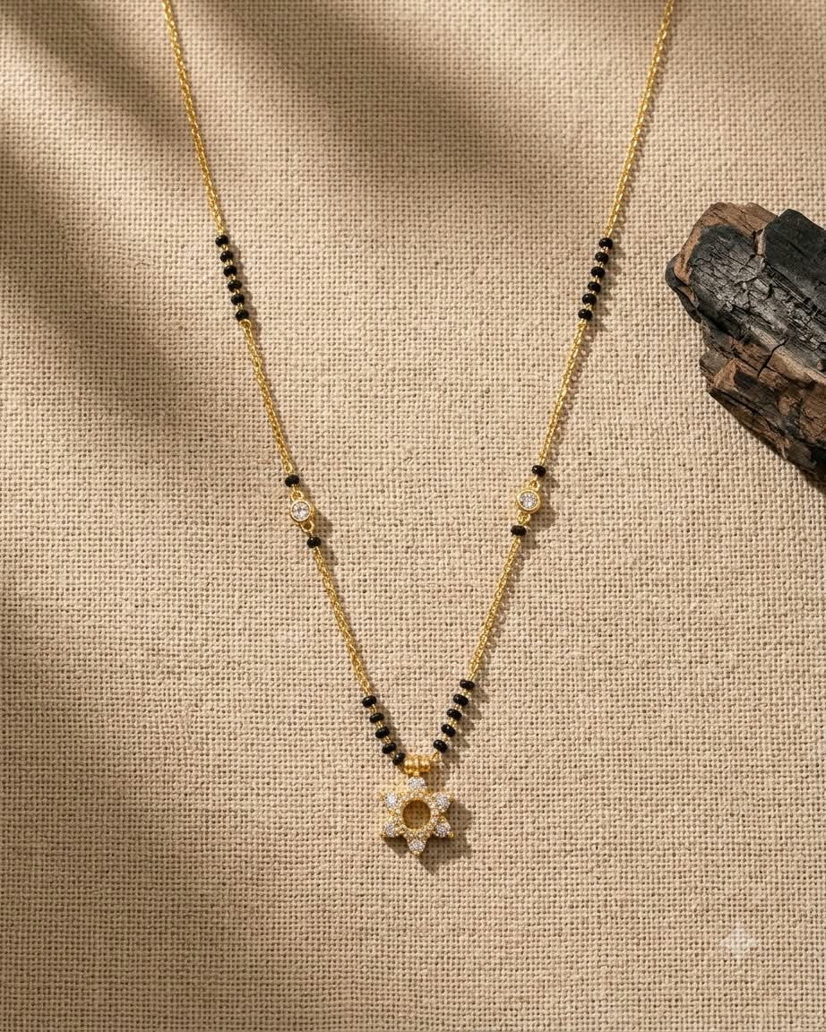 Elegant Floral Black Beaded Mangalsutra Necklace