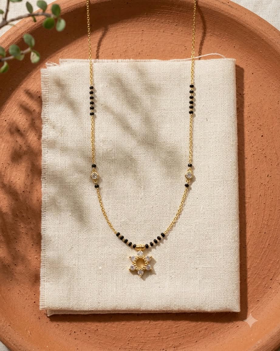 Elegant Floral Black Beaded Mangalsutra Necklace
