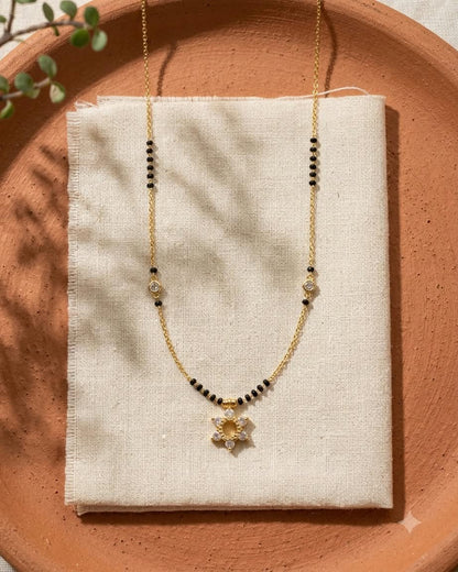 Elegant Floral Black Beaded Mangalsutra Necklace