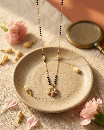 Elegant Floral Black Beaded Mangalsutra Necklace