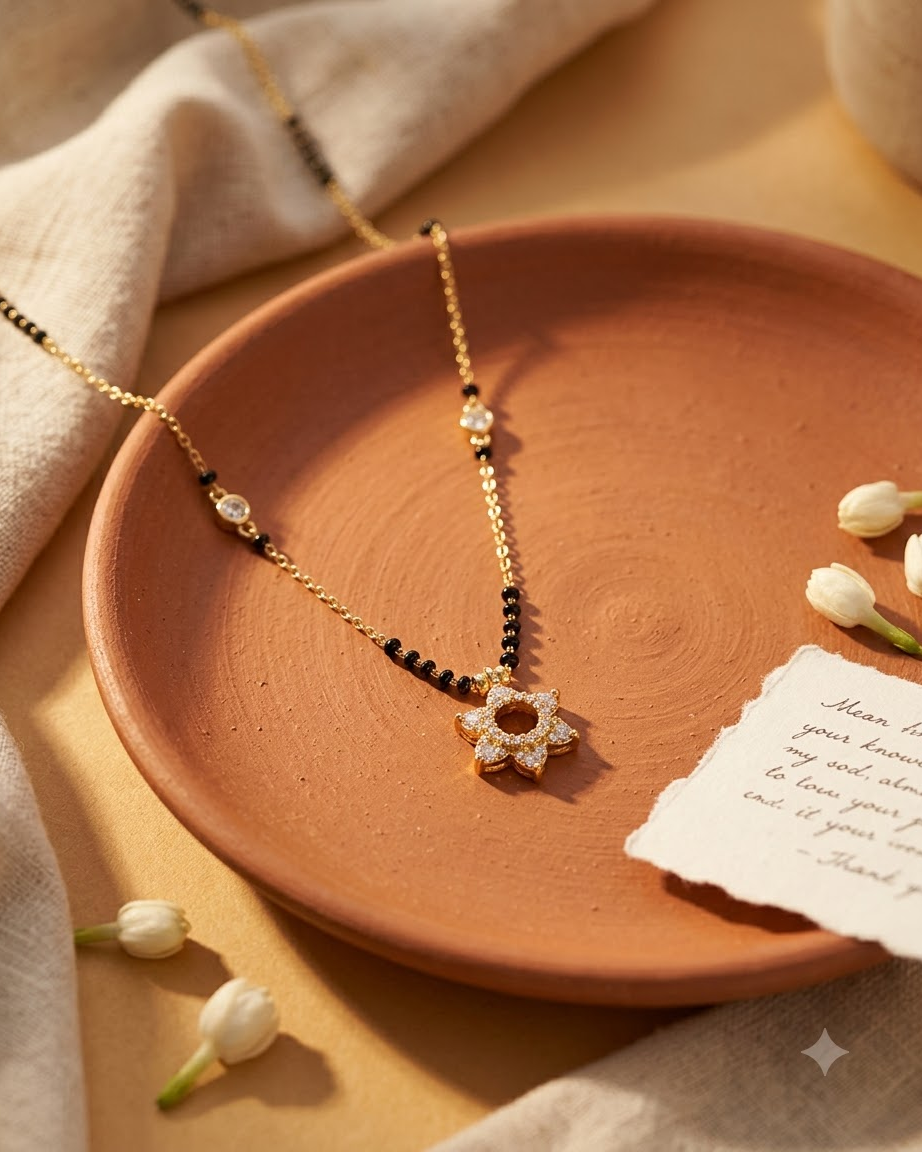 Elegant Floral Black Beaded Mangalsutra Necklace