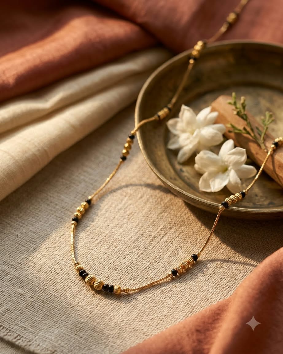 Classic Gold & Black Beaded Mangalsutra Necklace