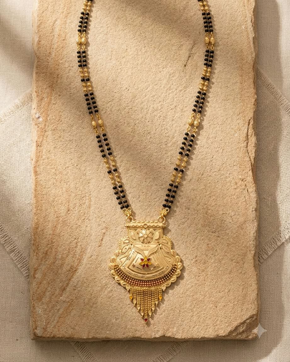 Traditional Gold Plated Black Beaded Mangalsutra