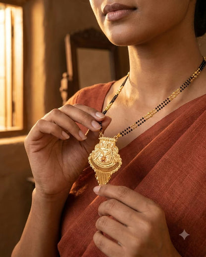 Traditional Gold Plated Black Beaded Mangalsutra