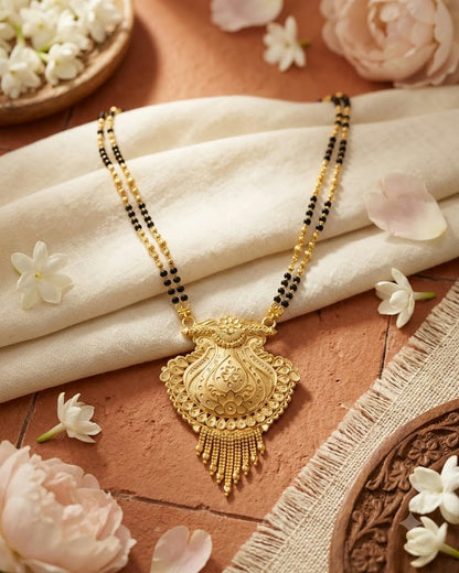 Traditional Gold Paisley Black Beaded Mangalsutra