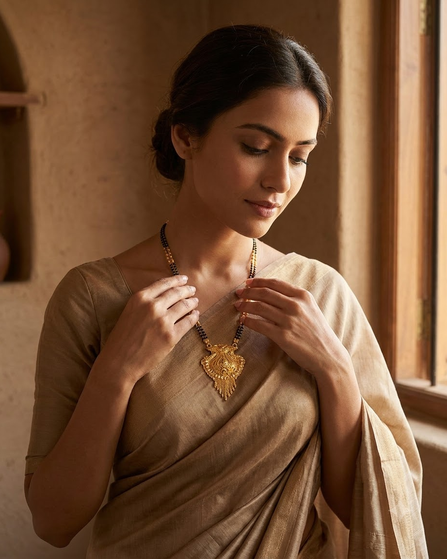 Traditional Gold Paisley Black Beaded Mangalsutra