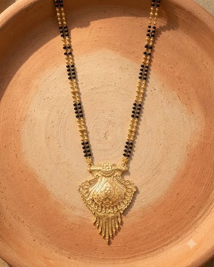 Traditional Gold Paisley Black Beaded Mangalsutra