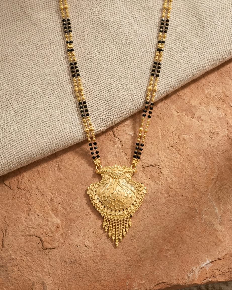 Traditional Gold Paisley Black Beaded Mangalsutra