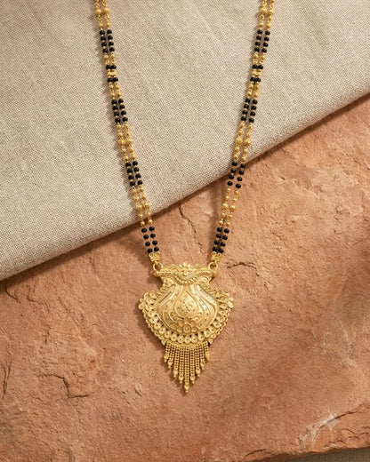 Traditional Gold Paisley Black Beaded Mangalsutra