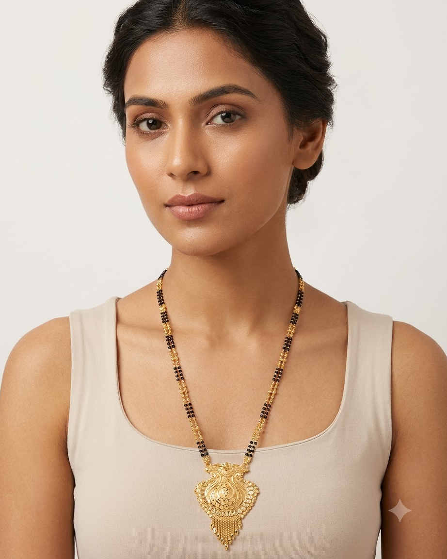 Traditional Gold Paisley Black Beaded Mangalsutra