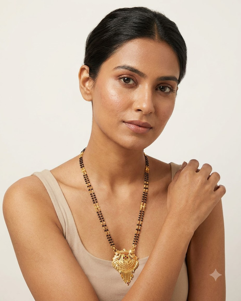 Royal Gold Black Beaded Statement Mangalsutra