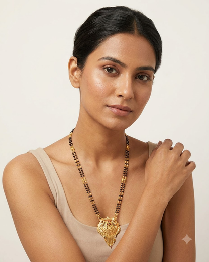 Royal Gold Black Beaded Statement Mangalsutra