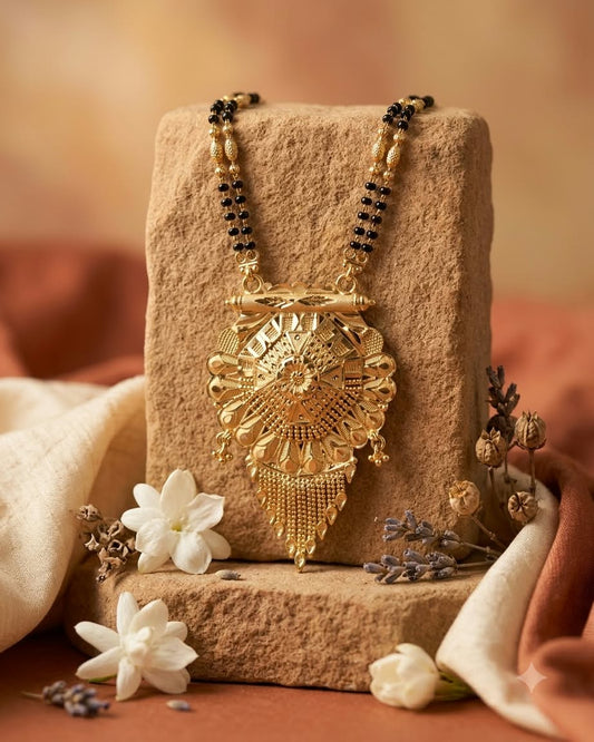 Antique Gold Black Beaded Statement Mangalsutra