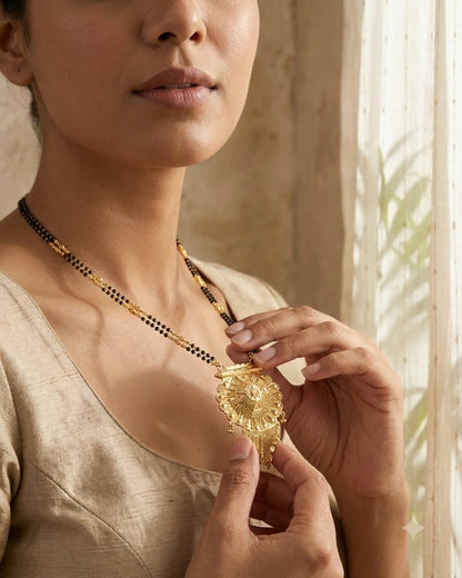 Antique Gold Black Beaded Statement Mangalsutra