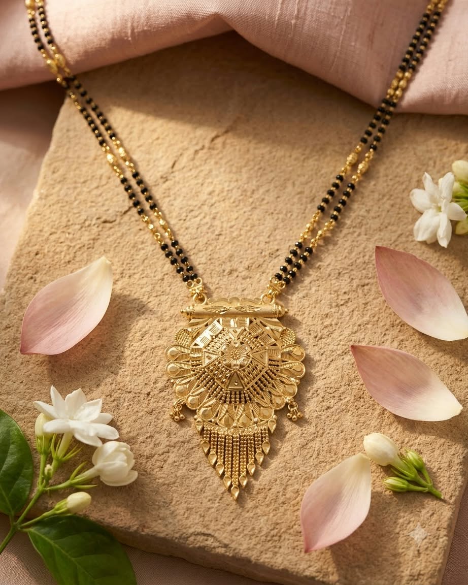 Antique Gold Black Beaded Statement Mangalsutra