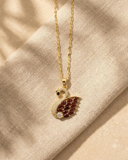 Elegant Swan Ruby Crystal Pendant Necklace