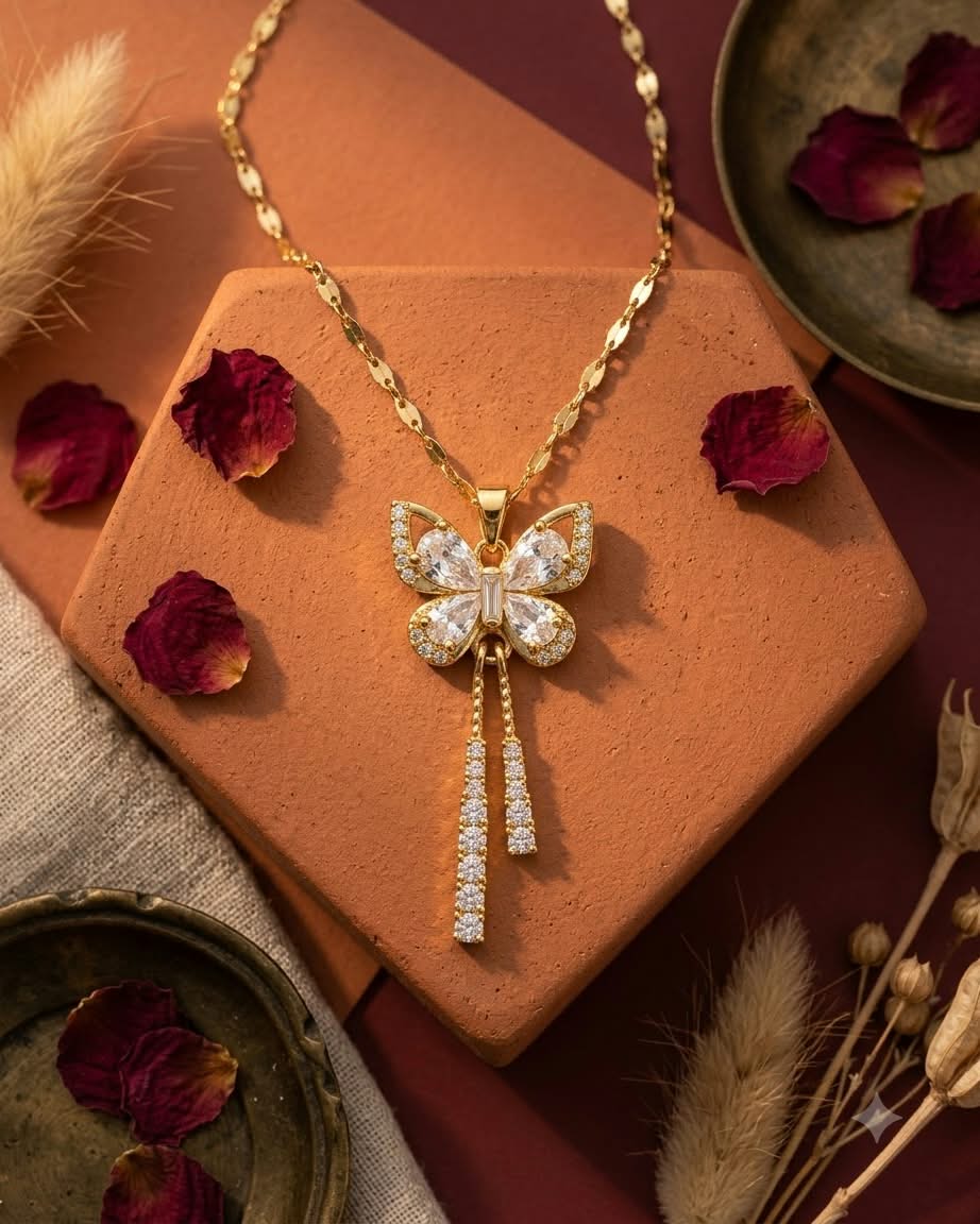 Elegant Butterfly Crystal Pendant Necklace