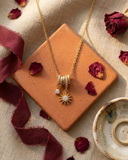 Elegant Sunburst Crystal Pendant Necklace