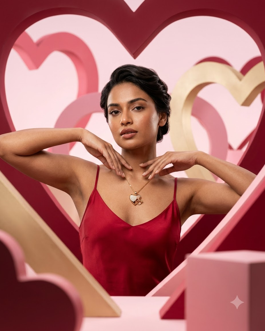 Elegant Double Heart Crystal Pendant Necklace