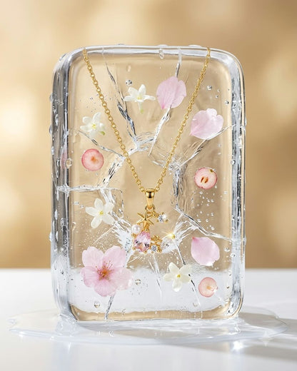 Pink Crystal Floral Charm Pendant Necklace