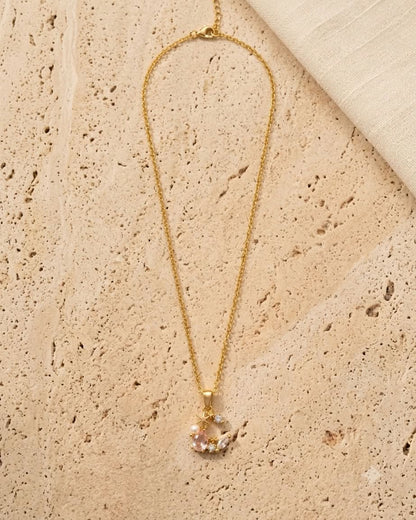 Pink Crystal Floral Charm Pendant Necklace