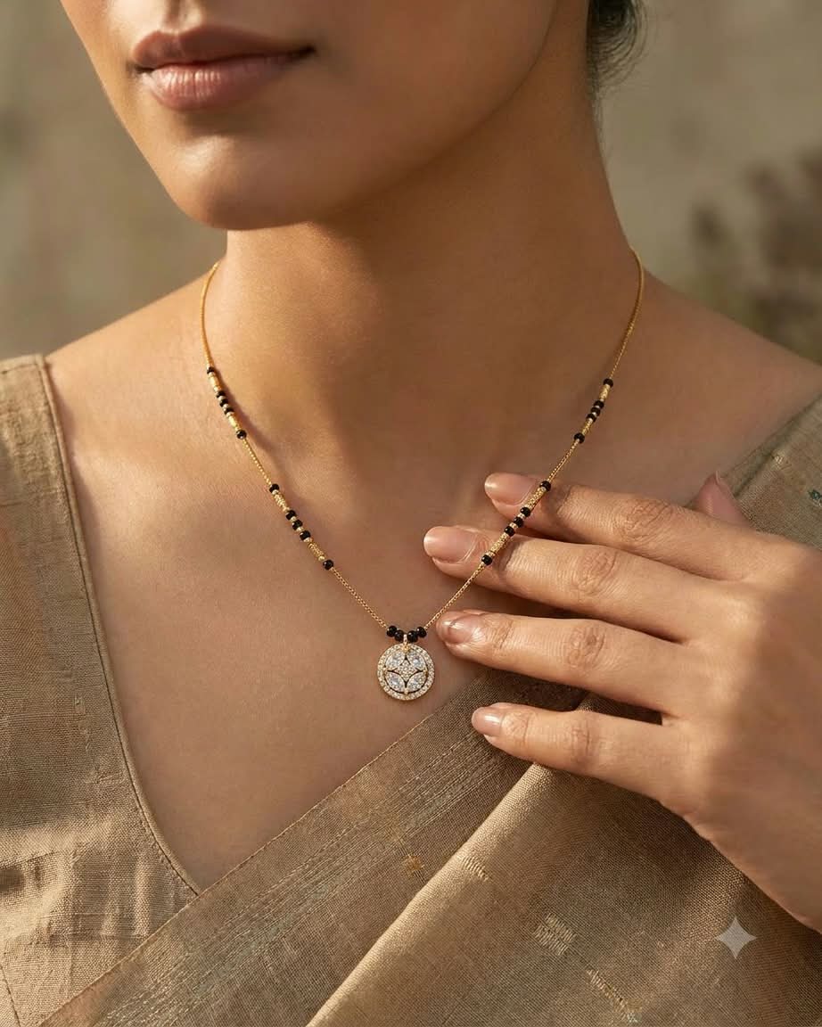 Elegant Round Diamond Black Beaded Mangalsutra