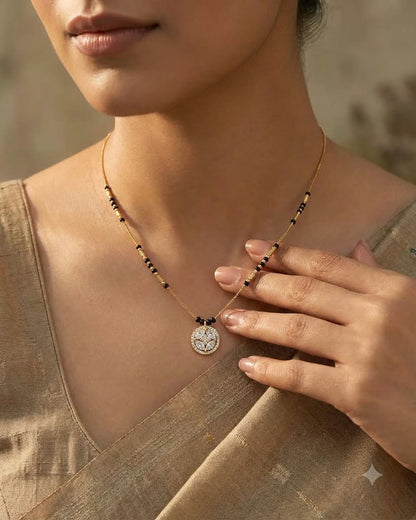Elegant Round Diamond Black Beaded Mangalsutra