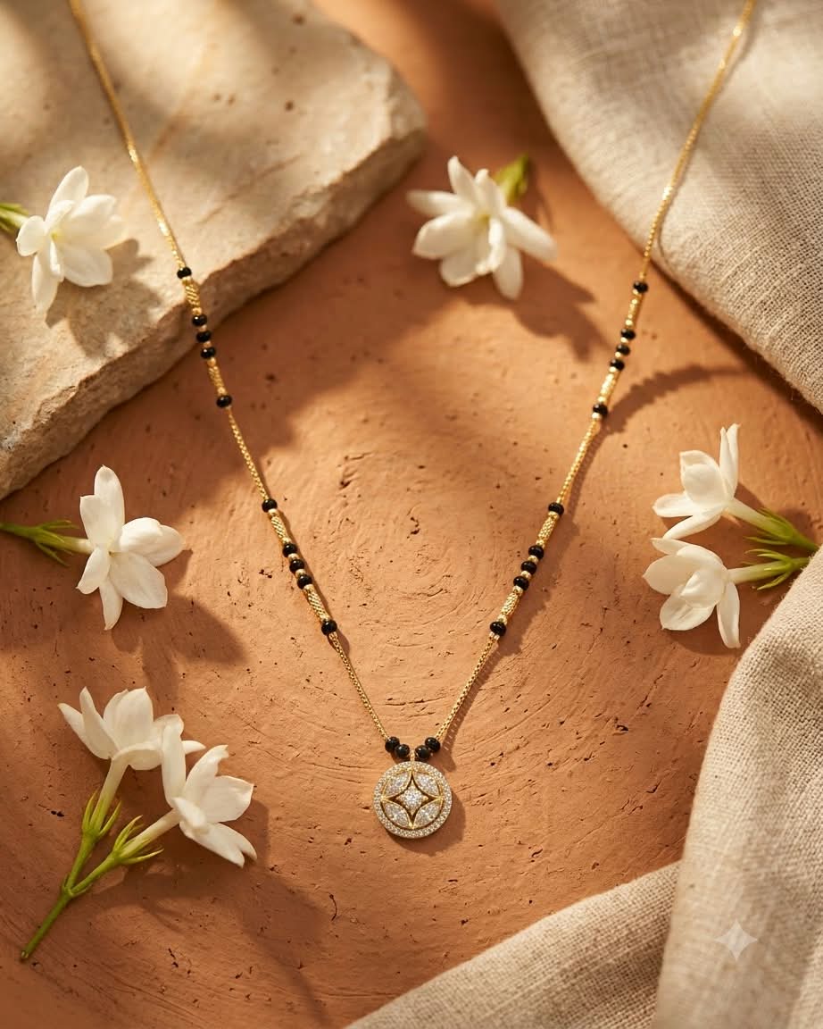 Elegant Round Diamond Black Beaded Mangalsutra
